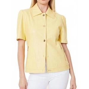 NEW DOLCE CABO vegan leather perforated short sleeve shirt jacket in yellow